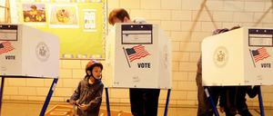 Noch Einkaufskorb oder schon Wahlkabine? In Brooklyn (New York) ist sich dieser kleine künftige Wähler nicht so sicher.