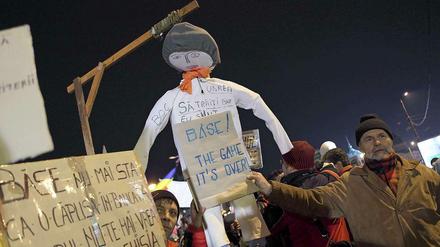 Straßenproteste in Bukarest im Januar 2012 gegen die rumänische Regierung