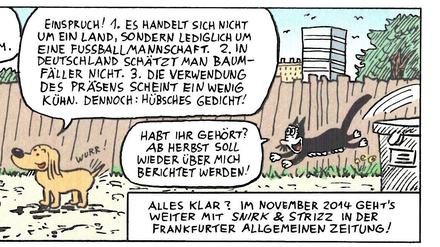 Falsche Versprechungen: Im letzten Panel seines neuen Buchs "Snirks Café" verweist Volker Reiche, auf seine - jetzt ausgefallene - Rückkehr bei der FAZ.