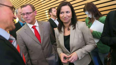 Linke-Ministerpräsidentenkandidat Bodo Ramelow, Grünen-Fraktionschefin Anja Siegesmund