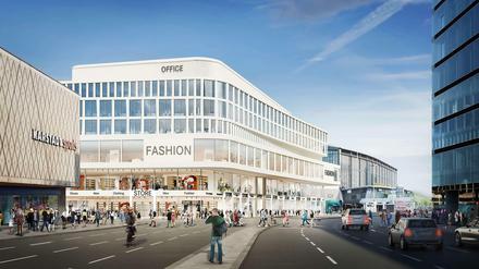 Unten Shopping, oben Büros. So soll man aus Richtung Ku'damm auf den Neubau zwischen Karstadt sports und Bahnhof Zoo blicken.