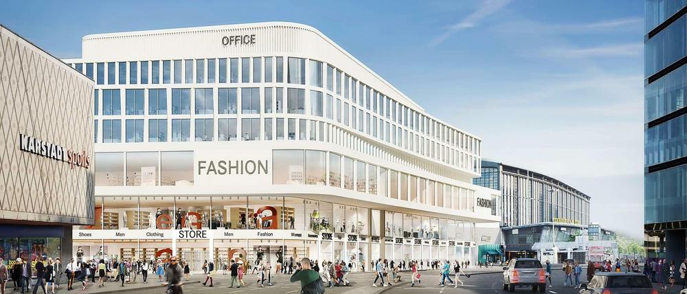 Unten Shopping, oben Büros. So soll man aus Richtung Ku'damm auf den Neubau zwischen Karstadt sports und Bahnhof Zoo blicken.