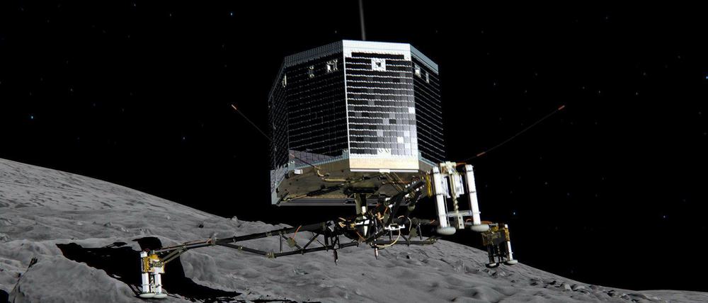 Gelandet. Die Sonde "Philae" ist auf dem Kometen Tschurjumow-Gerassimenko gelandet. Die Animation zeigt, wie der Touchdown abgelaufen sein könnte.