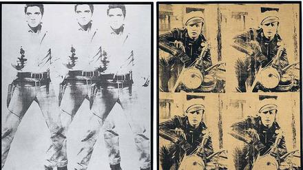 Die beiden Warhols – „Triple Elvis“ (1963) und „Four Marlon“ (1966).