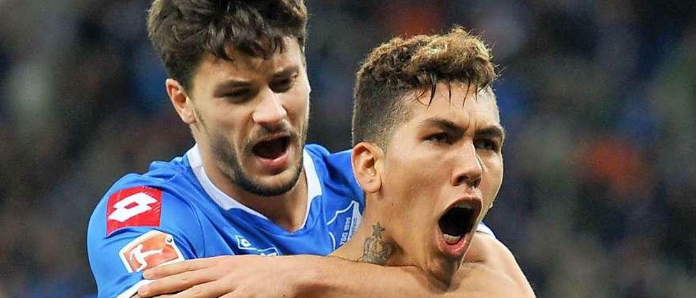 Jubel bei der TSG Hoffenheim: Roberto Firmino erzielte den Siegtreffer gegen Eintracht Frankfurt.
