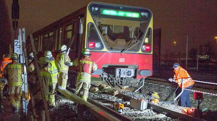 Aus dem Gleis. Zwischen den Stationen Tempelhof und Südkreuz fuhr ein S-Bahnzug gegen umgestürzte Bäume. 