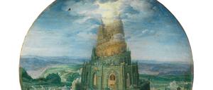 Roelant Savery: Turmbau zu Babel, 1602, Öl auf Kupfer, Durchmesser: 23,4 cm.