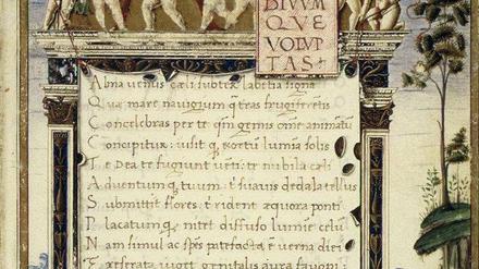 Provokante Schrift. Ein Augustinermönch fertigte diese Abschrift von „De rerum natura“ für Papst Sixtus IV. an. Die Verse waren im Mittelalter fast vergessen. 