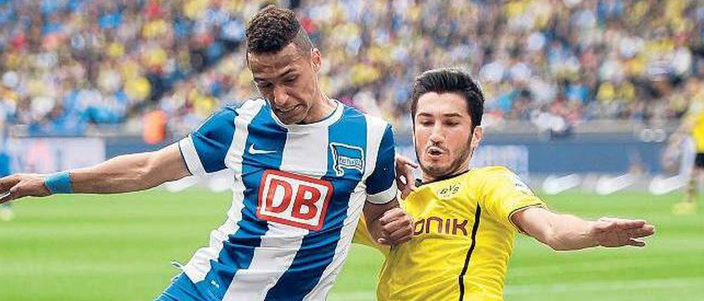 Es war einmal. Gegen Dortmund hat Hany Mukhtar (li., mit Milos Jojic) sein letztes Bundesliga-Spiel für Hertha bestritten. Das war im Mai 2014.