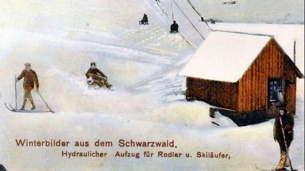 Eine Postkarte zeigt den Lift kurz nach dessen Patentierung um 1910.