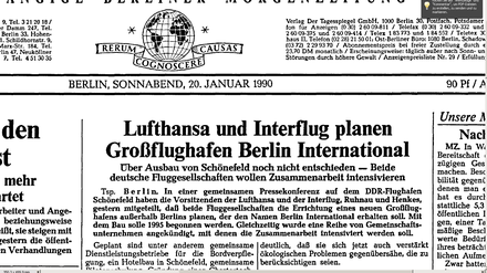 Die Tagesspiegel-Titelseite am 20. Januar 1990. 