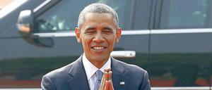 Die passende Begrüßung hat er schon gelernt: US-Präsident Barack Obama bei einem Besuch in Indien.