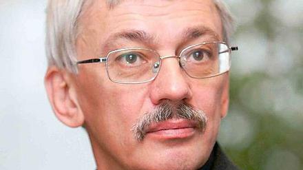 Memorial-Mitglied Oleg Orlov am 16.12.2009 in Straßburg bei seiner Auszeichnung mit dem Sacharow-Preis.