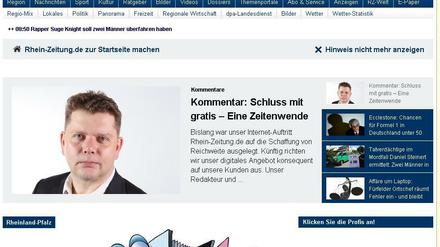 "Schluss mit gratis", heißt es ab jetzt beim Online-Auftritt der "Rhein-Zeitung" in Koblenz.