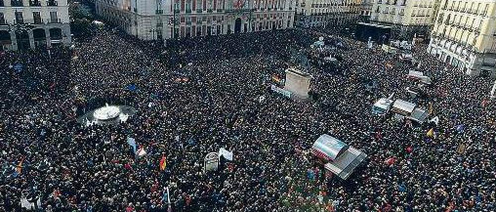 Zehntausende demonstrierten am Samstag in Madrid für Podemos. 