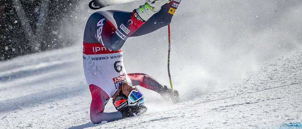 Kopf unten. Bode Miller war bis zu seinem Sturz gut unterwegs.