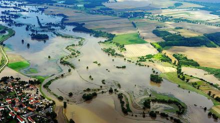 Die Flussauen der Neiße bei Görlitz. Beim Hochwasser 2010 sind sie überflutet worden und haben so zumindest einige Innenstädte und Dörfer vor einer Überschwemmung bewahrt. Den Ort Hagenwerder hat das allerdings nicht gerettet.