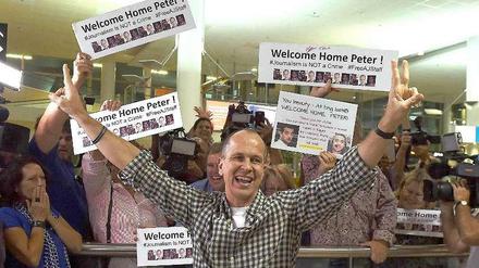 Der australische Journalist Peter Greste am Donnerstag bei seiner Ankunft am Flughafen in Brisbane, Australien.
