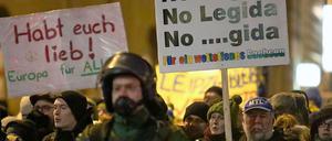 Protest gegen den Pegida-Ableger Legida Ende Januar in Leipzig