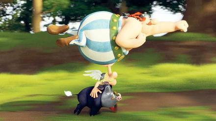 Kampfgeist. Während der Wildschweinjagd muss Asterix seine Beute vor Obelix verteidigen. 