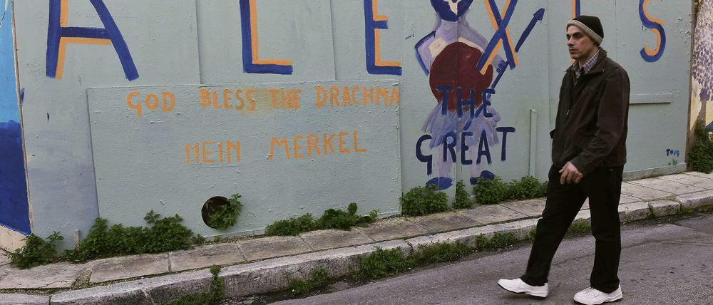 Alexis der Große - am Straßenrand in Athen hat ein Wandmaler sein Lob des griechischen Premierministers hinterlassen.