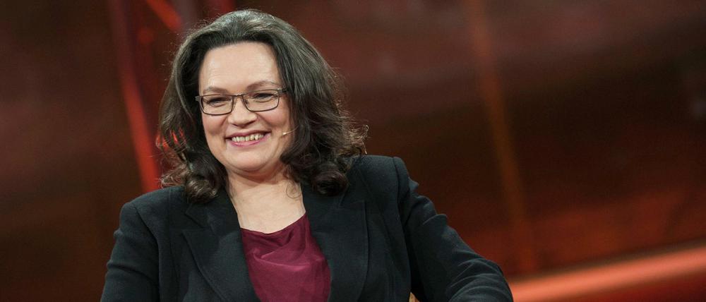 Bundesarbeitsministerin Andrea Nahles (SPD) beim TV-Talk "Günther Jauch"