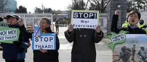 Protest gegen die Manöver von Südkorea und den USA gibt es auch in Südkorea selbst.