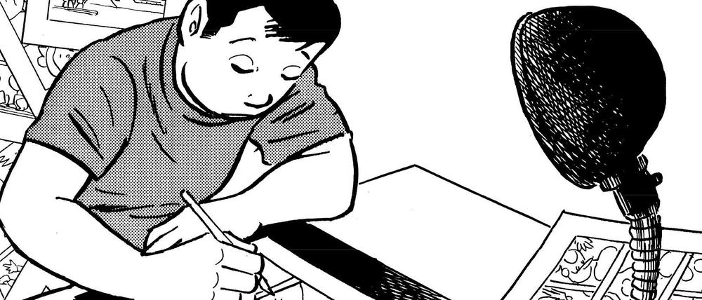 Zeichnen, zeichnen, zeichnen! Tatsumi in einem Selbstporträt als junger Mann auf dem Cover der deutschen Ausgabe seiner Autobiografie.