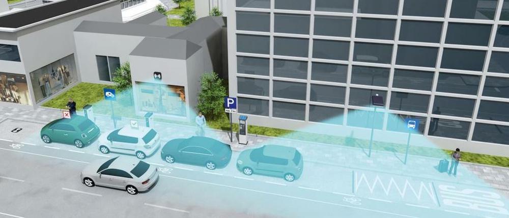 Die Radargeräte scannen die Straße nach freien Plätzen ab.