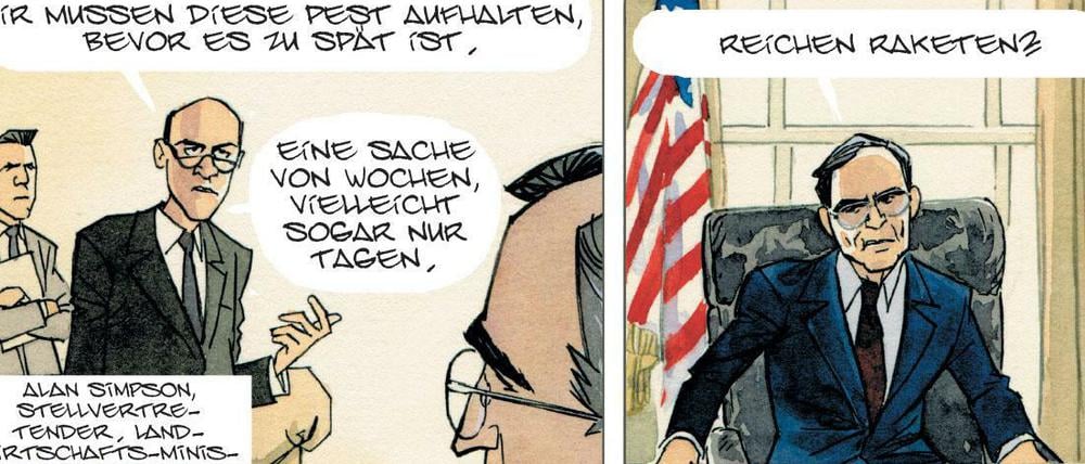 „Krieg der Fliegen“ - Szenen aus der Comic-Reportage von Pedro Lima, Philippe Psaïla und Jean-Paul Krassinsky.
