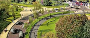 Das undatierte Handout der Verkehrsgesellschaft London zeigt den geplanten Cycle Superhighway East-West. Die baulich getrennten, zweispurigen Radwege sollen quer durchs Zentrum den Westen mit dem Osten verbinden.