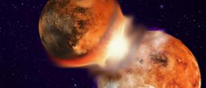 Künstlerische Darstellung: Erde und Theia kollidieren