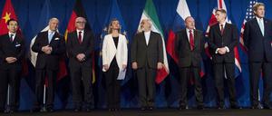 Die Unterhändler der Atomgespräche in Lausanne nach der Einigung