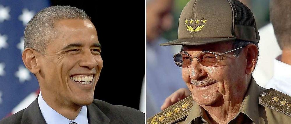 Historisches Treffen: US-Präsident Barack Obama (l.) und Cubas Staatschef Raul Castro begegnen sich am Freitag.