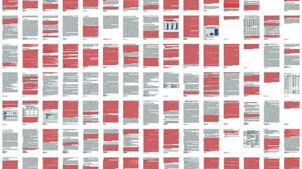 Eine von VroniplagWiki überprüfte Arbeit – die roten Stellen weisen auf Plagiate hin.