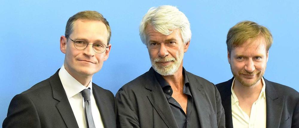 Michael Müller, Chris Dercon und Tim Renner in Berlin.