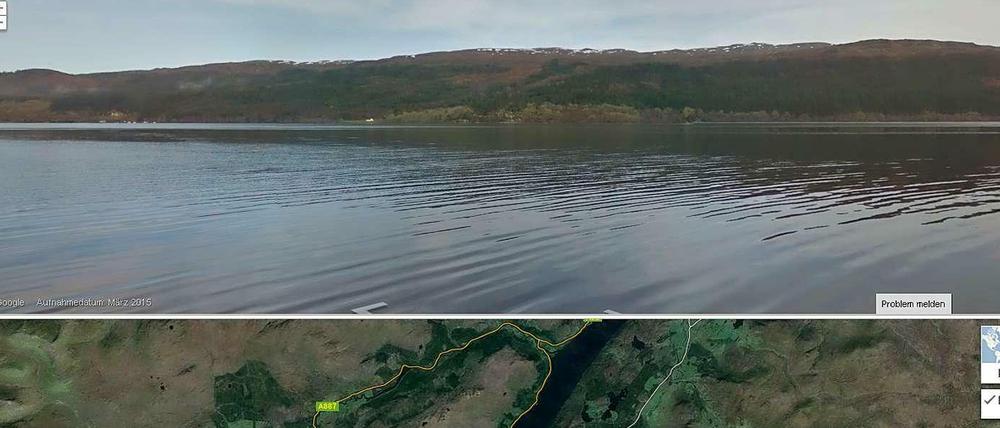 Kein Monster zu sehen. Aber es bliebt noch viel übrig vom Loch Ness, welcher nun auch mit Google Street View abgesucht werden kann, um Nessie zu finden. 