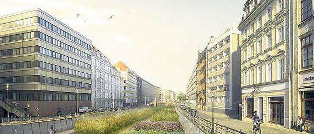 Im Oberlauf klären Pflanzen das Wasser, hinter der historischen Jungfernbrücke soll ein mechanischer Filter folgen.