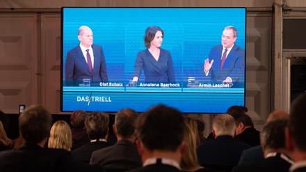 Scholz, Baerbock und Laschet beim Triell.