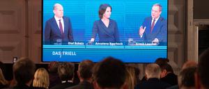 Scholz, Baerbock und Laschet beim Triell.
