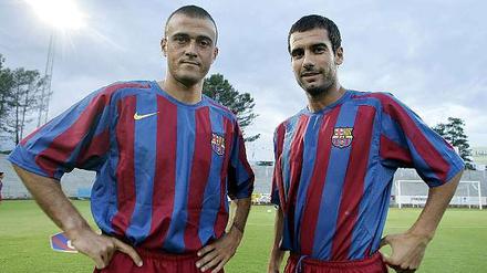 Luis Enrique und Pep Guardiola (rechts) 2005 beim FC Barcelona.