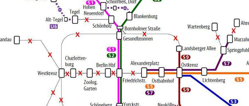 So sieht das Liniennetz der S-Bahn in Berlin in den nächsten Tagen aus.