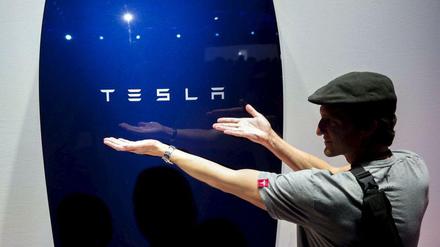 Haustechnik als Statussymbol – bei der Präsentation posierten Besucher mit der Batterie an der Wand