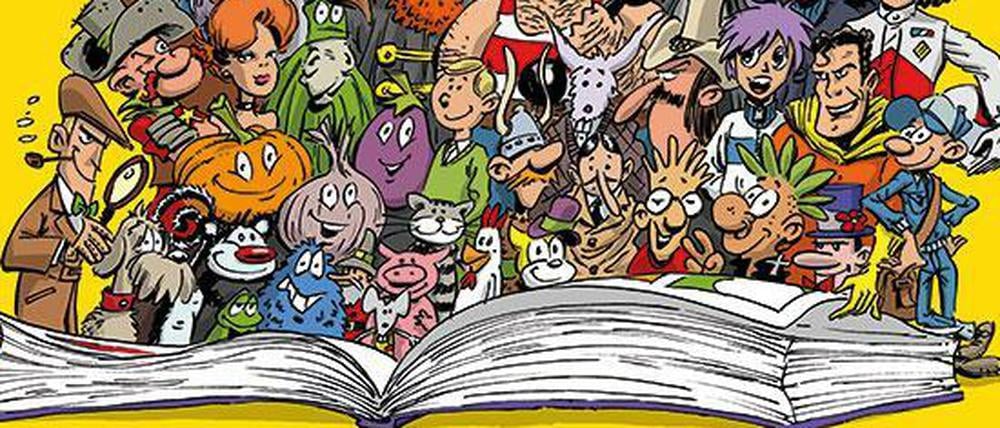 Abbildung ähnlich: Das Poster zum Gratis-Comic-Tag wirbt mit vielen der dort zu entdeckenden Figuren - aus Urheberrechtsgründen zum Teil arg verfremdet.