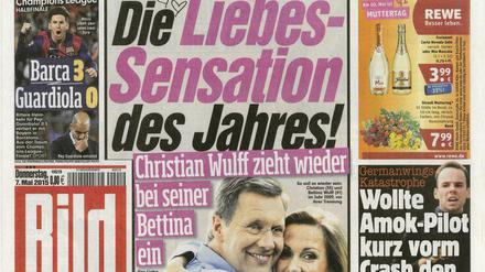 Titel-Sensation des Jahres. Die „Bild“ freut sich mit dem Ehepaar Wulff. 