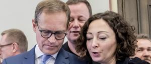 Der Regierende Bürgermeister und seine Stellverteter: Michael Müller (SPD, von links), Kultursenator Klaus Lederer (Linke) und Wirtschaftssenatorin Ramona Pop.