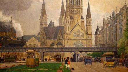 Die Hardenbergstraße mit der Gedächtniskirche 1914. Ein Ausschnitt eines Gemäldes von Friedrich Kallmorgen.