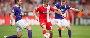 Zeigte sich im Spiel gegen Erzgebirge Aue: Unions Leihstürmer Martin Kobylanski (m.).
