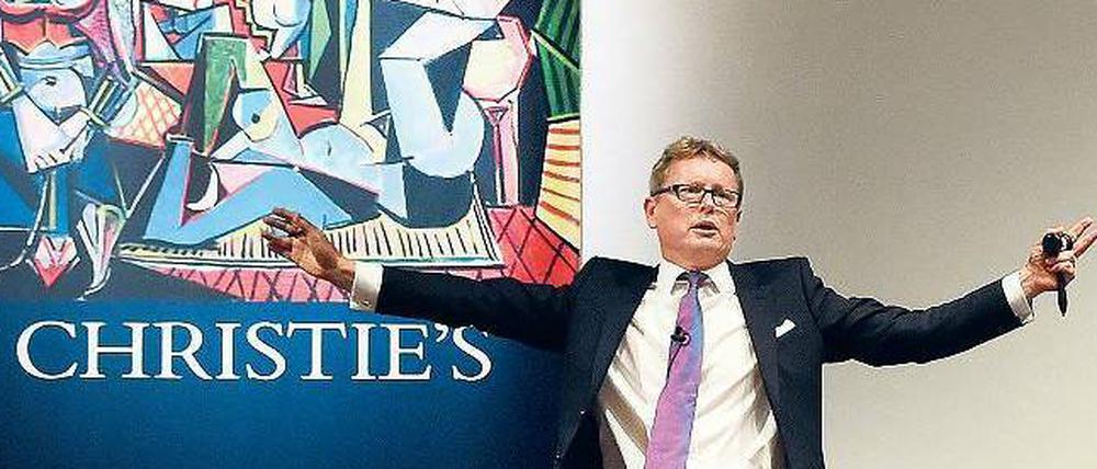 Zum Ersten, Zweiten, Dritten. Auktionator Jussi Pylkkanen nimmt die letzten Gebote für Picassos „Frauen von Algier“ entgegen, um dann bei 180 Millionen Dollar den Hammer fallen zu lassen. 