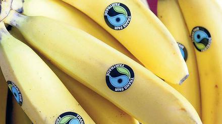 Bananen waren 2014 ein Zugpferd für das Wachstum des fairen Handels in Deutschland. Dabei waren die meisten fair gehandelten Bananen auch Bio: Von den 51 verkauften Tonnen trugen 98 Prozent ein Bio-Siegel. Foto: Jörg Carstensen/dpa